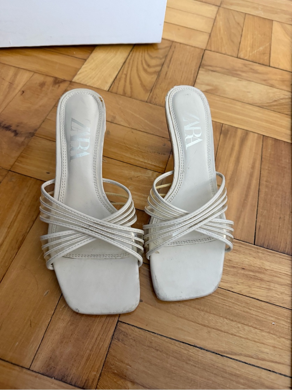 ZARA Women's Cream Multi-Strap Square-Toe Slide Mules